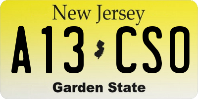 NJ license plate A13CSO