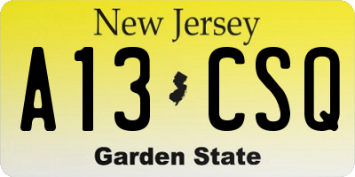 NJ license plate A13CSQ
