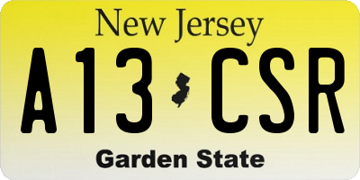 NJ license plate A13CSR