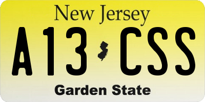 NJ license plate A13CSS