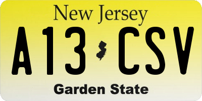 NJ license plate A13CSV