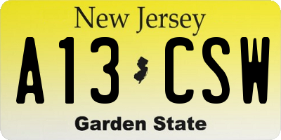 NJ license plate A13CSW