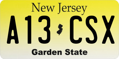 NJ license plate A13CSX