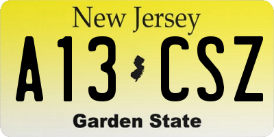 NJ license plate A13CSZ