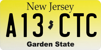 NJ license plate A13CTC