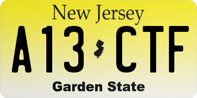 NJ license plate A13CTF