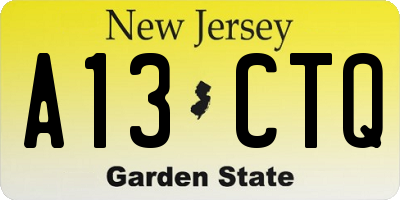 NJ license plate A13CTQ
