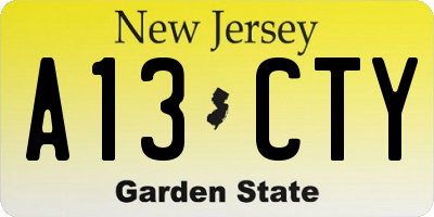 NJ license plate A13CTY