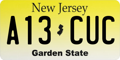 NJ license plate A13CUC