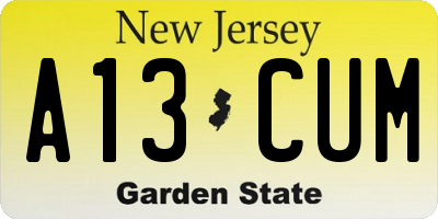 NJ license plate A13CUM