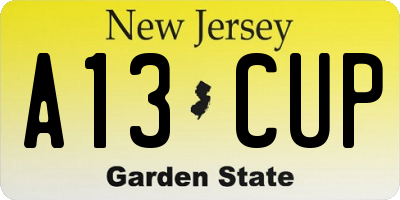 NJ license plate A13CUP