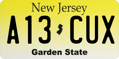NJ license plate A13CUX