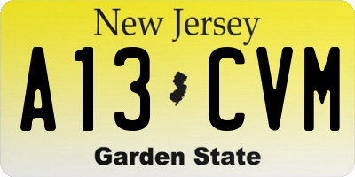 NJ license plate A13CVM