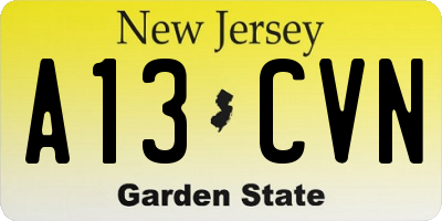 NJ license plate A13CVN