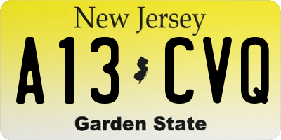 NJ license plate A13CVQ