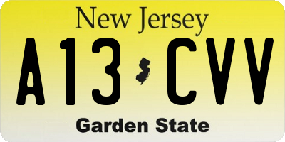 NJ license plate A13CVV