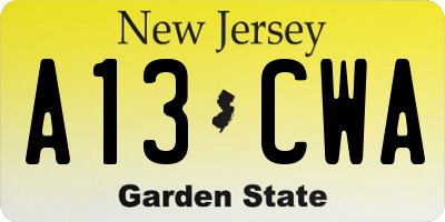 NJ license plate A13CWA