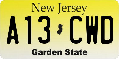 NJ license plate A13CWD