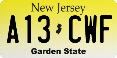 NJ license plate A13CWF