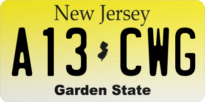 NJ license plate A13CWG