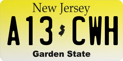 NJ license plate A13CWH