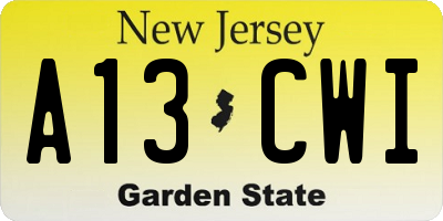 NJ license plate A13CWI