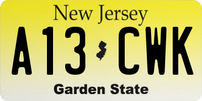 NJ license plate A13CWK