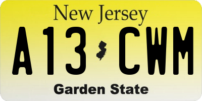 NJ license plate A13CWM