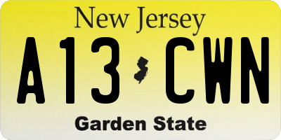 NJ license plate A13CWN