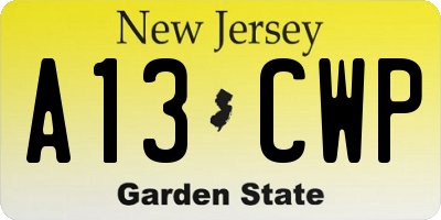NJ license plate A13CWP