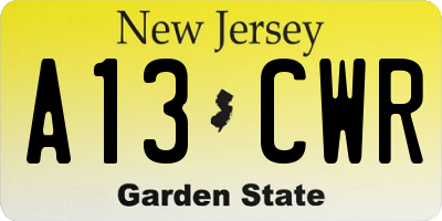 NJ license plate A13CWR