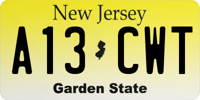 NJ license plate A13CWT