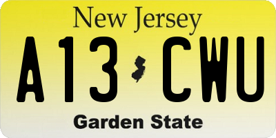 NJ license plate A13CWU