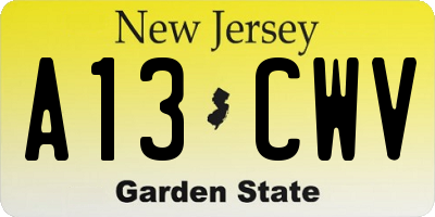 NJ license plate A13CWV