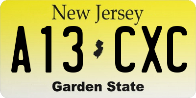 NJ license plate A13CXC
