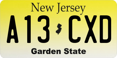 NJ license plate A13CXD