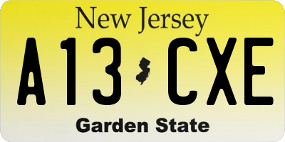NJ license plate A13CXE