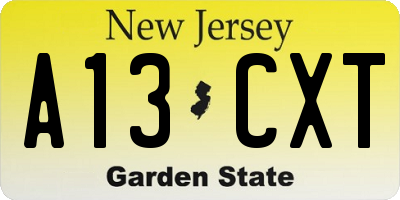 NJ license plate A13CXT