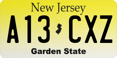 NJ license plate A13CXZ