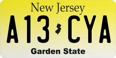 NJ license plate A13CYA