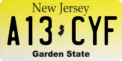 NJ license plate A13CYF
