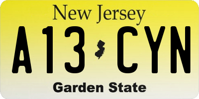 NJ license plate A13CYN