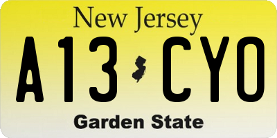 NJ license plate A13CYO