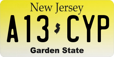 NJ license plate A13CYP