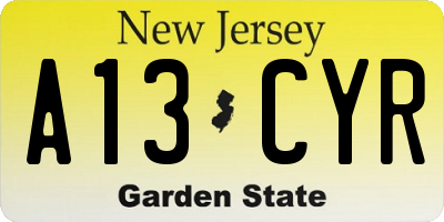 NJ license plate A13CYR