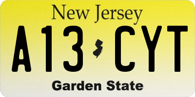 NJ license plate A13CYT