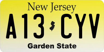 NJ license plate A13CYV