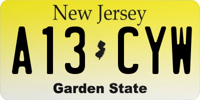 NJ license plate A13CYW