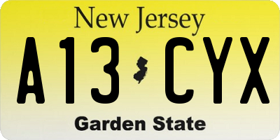 NJ license plate A13CYX