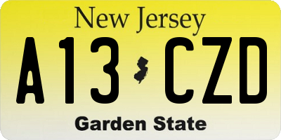 NJ license plate A13CZD